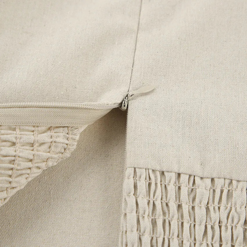 French Style Khaki Cotton Linen Tube Top Vacation Style High Waist Dress - Bellarte Enchanté French Style Khaki Cotton Linen Tube Top Vacation Style High Waist Dress